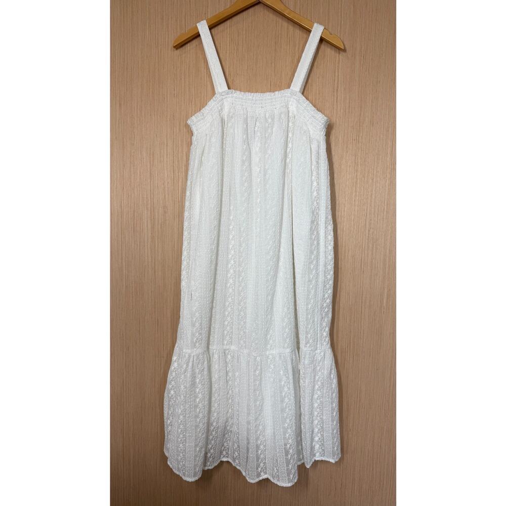 Loft Floral Embroidered Square Neck Tiered Midi Dress Womens Size Large White
